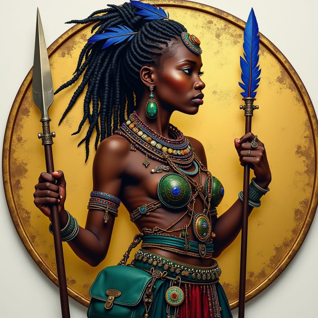 African Warrior Healer Empowered by Crystal and Spear