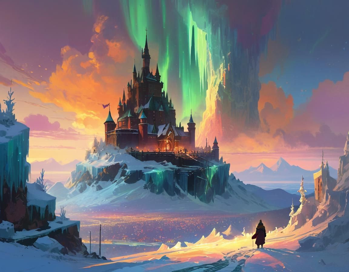 Icy Fortress on Snow Mountain in Pixel Art