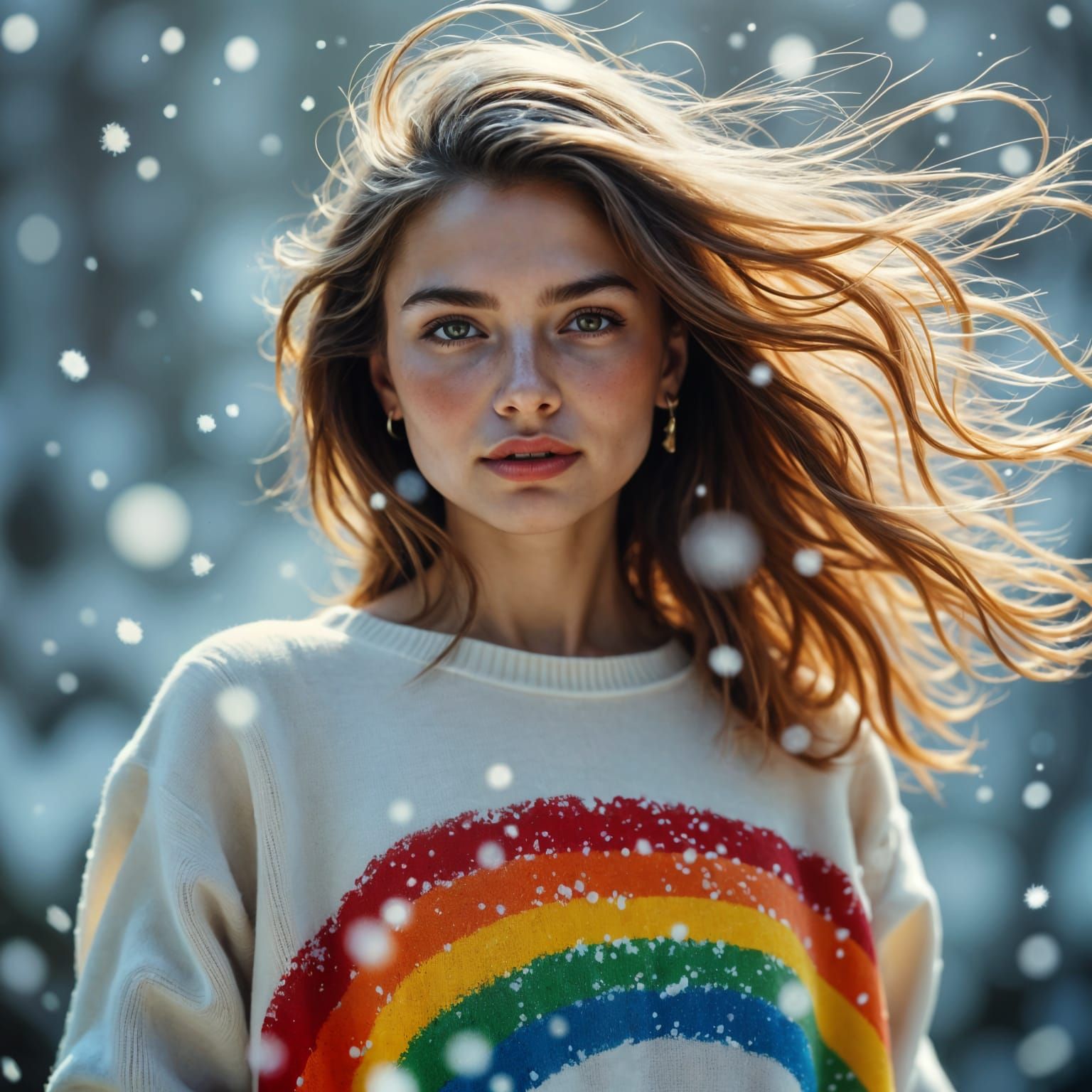 Vibrant Woman Stands Out in a Blizzard