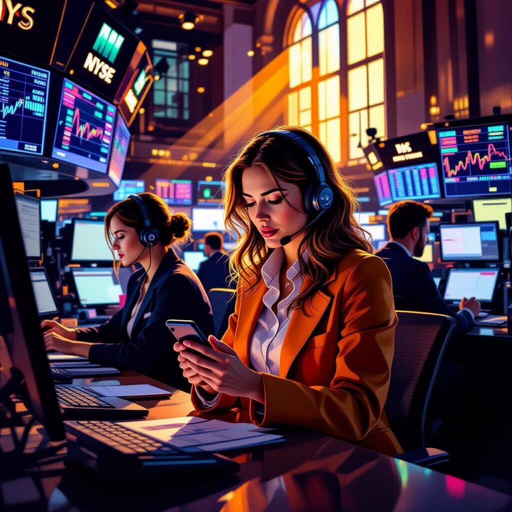 Empowered Female Traders at NYSE in Golden Hour Light