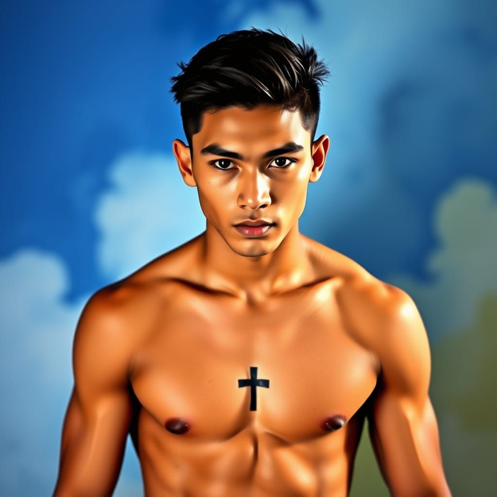 Young Filipino Taekwondo Champion with Cross Tattoo