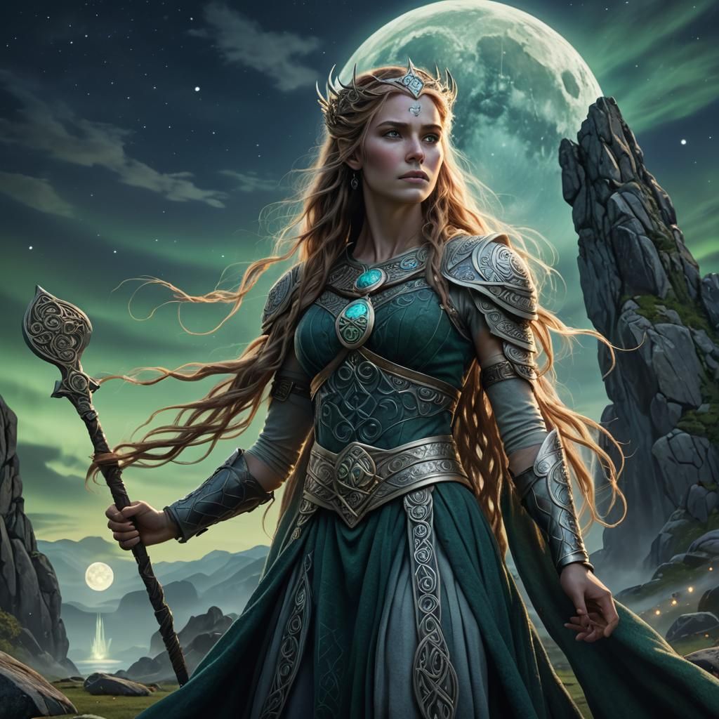 Celtic Warrior Queen in Mystical Landscape