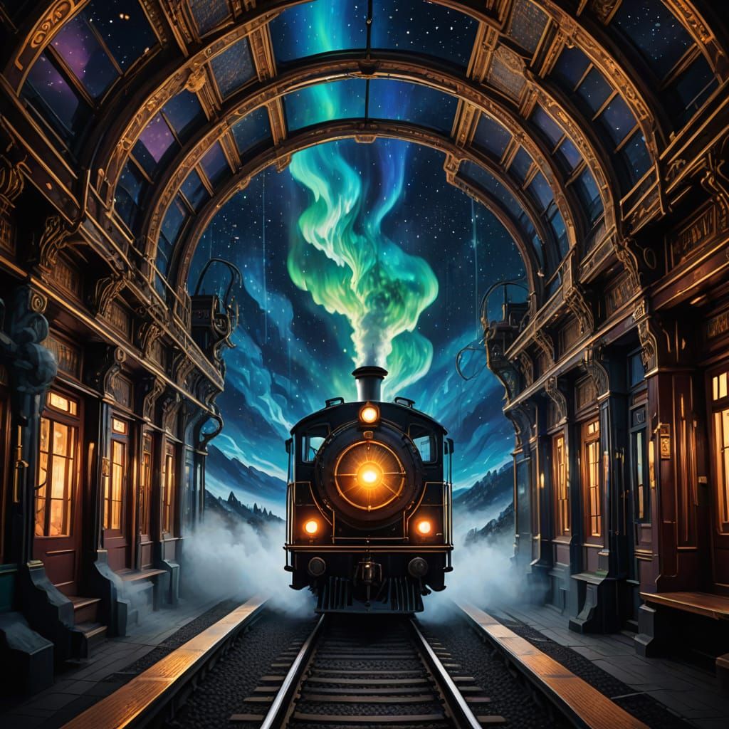 Cosmic Steampunk Train Embarks on Astral Odyssey