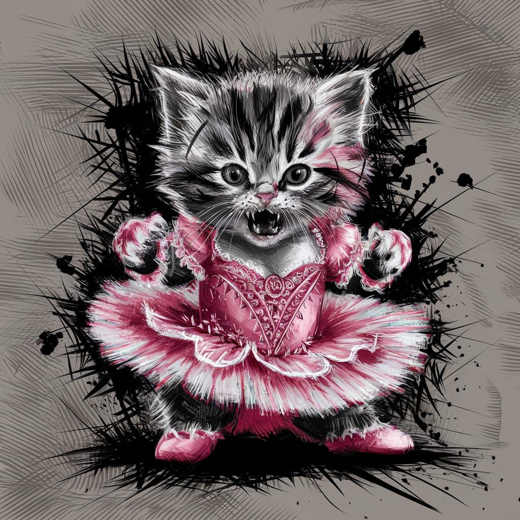 Fierce Kitten in Ballerina Costume: Digital Art