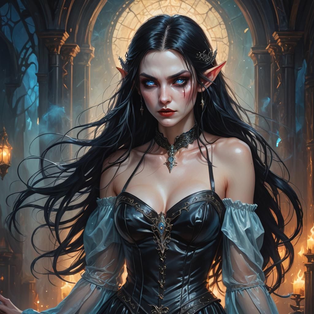 Detailed Vampire Elf Portrait in Hyperrealistic Style