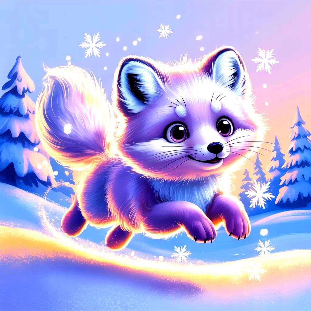 Fluffy Arctic Fox Sticker Illustration in Pastel Colors