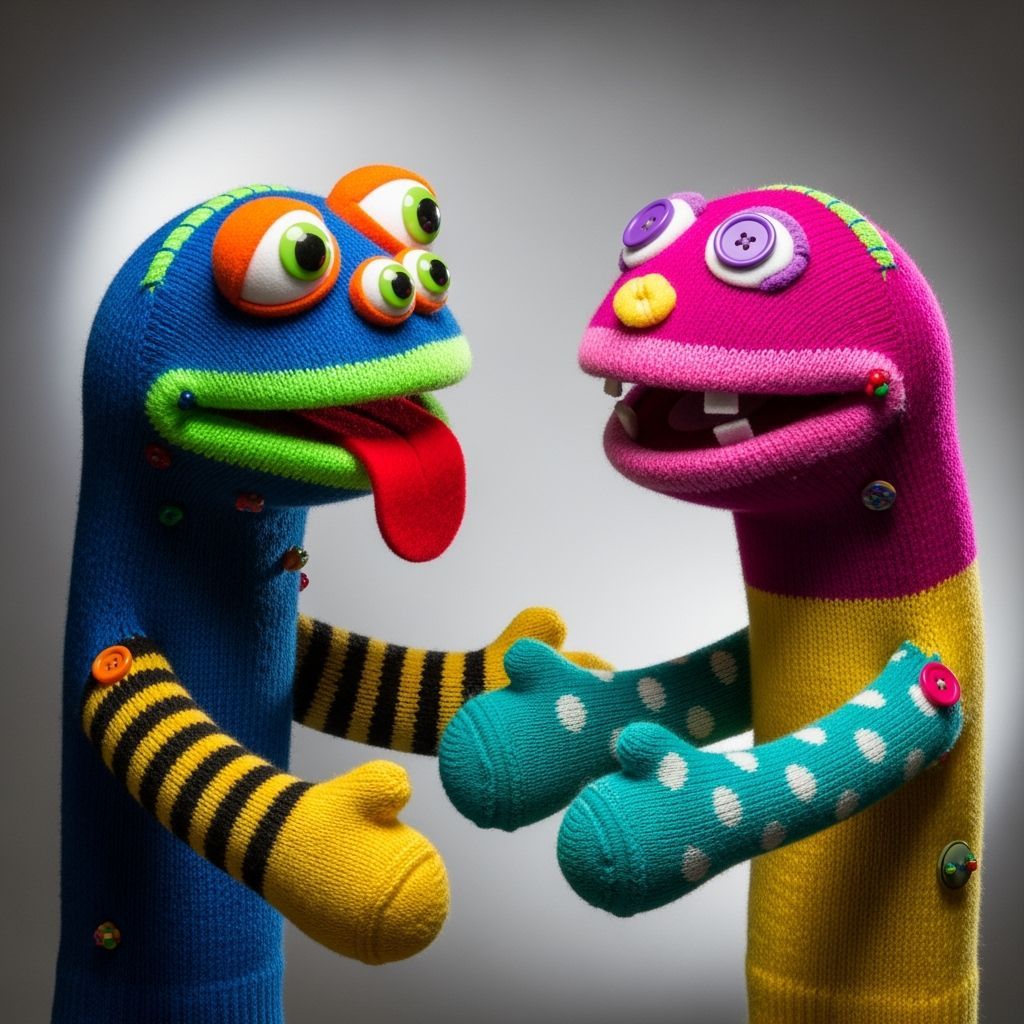 a pair of playfully sock muppets