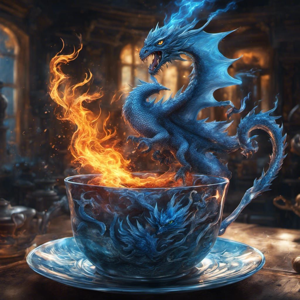 Dragon and Phoenix Bursting from Glass with Blue Fire