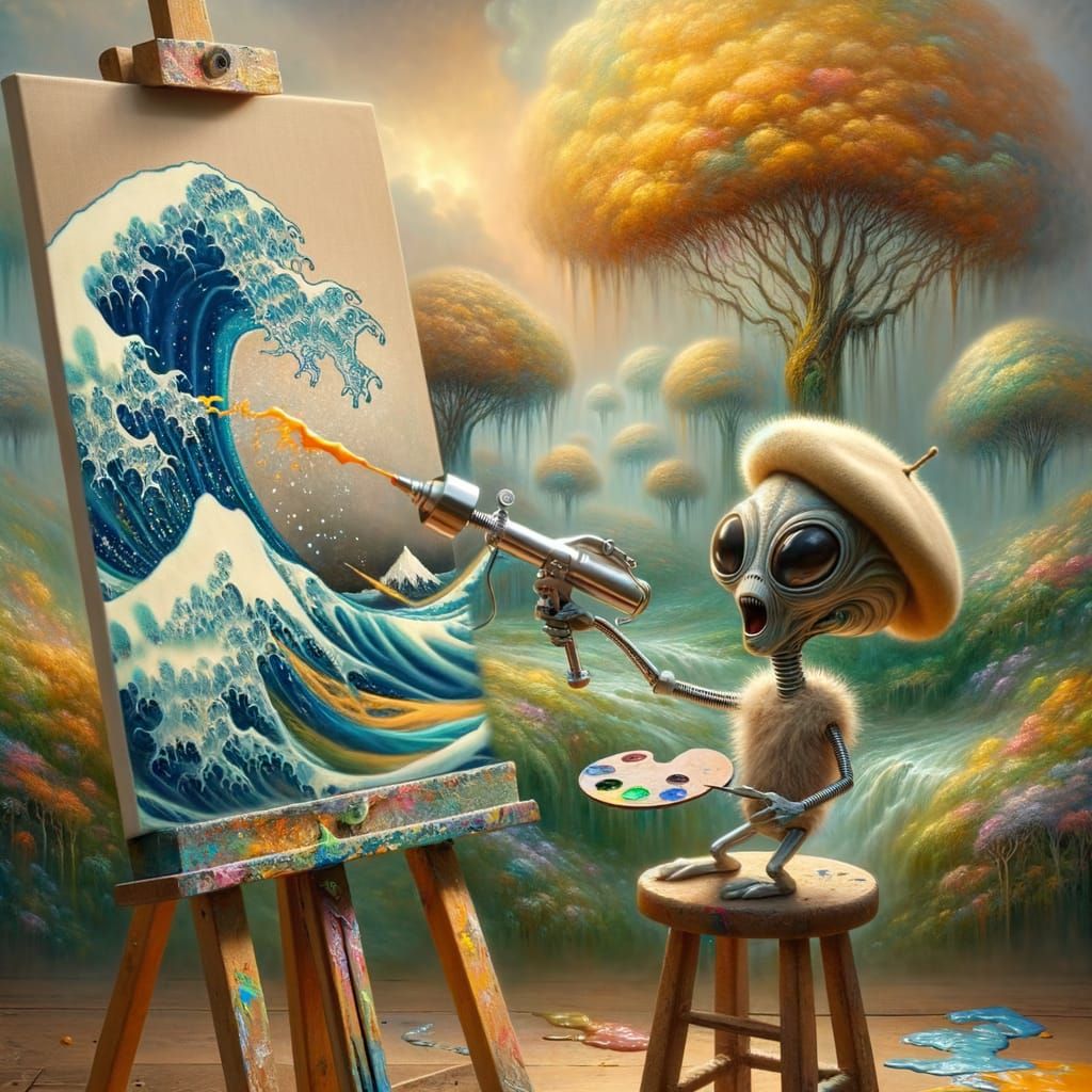 Robotic Alien Artist Paints a Surreal Landscape