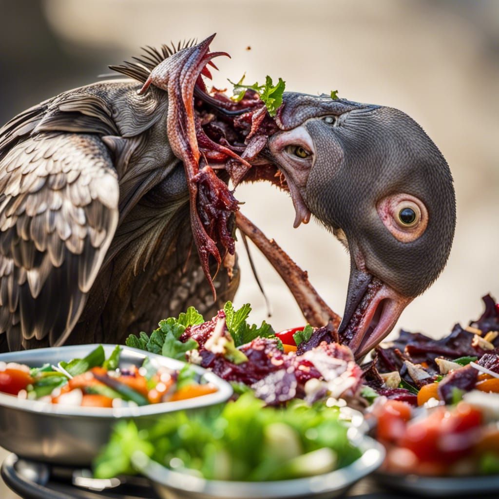 Vulture Carcass Devouring Fish Head Salad