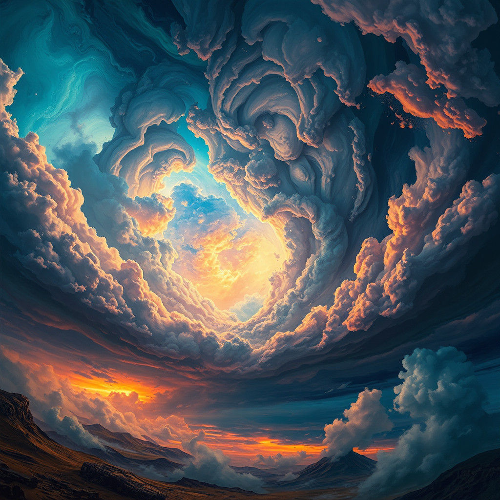 Majestic Storm Clouds in Dreamlike Landscape