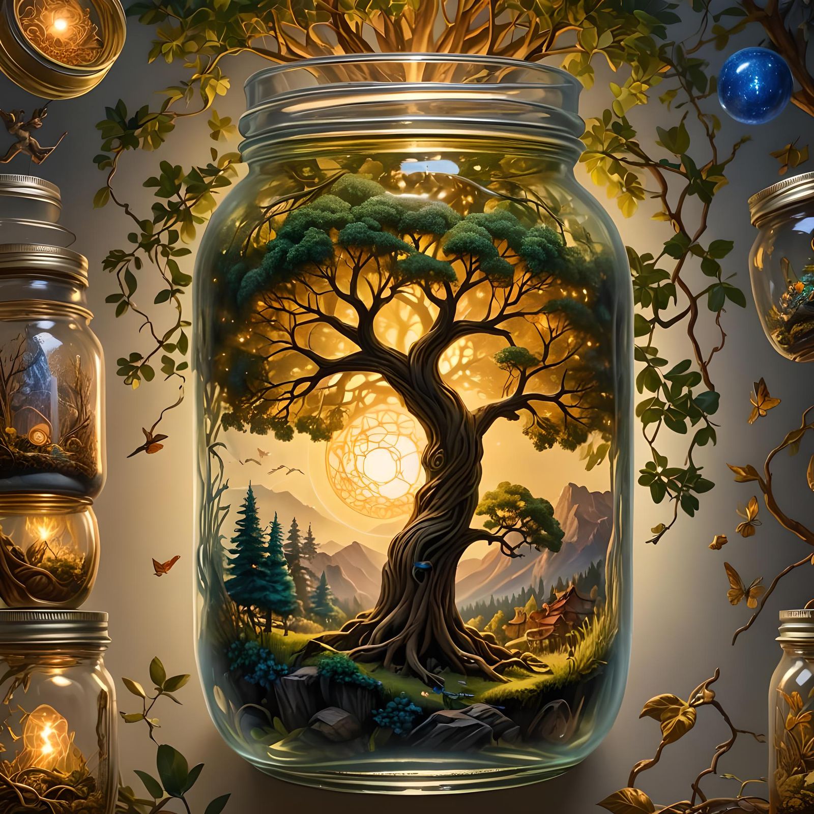 Tree of Life in Mason Jar: Surreal Art