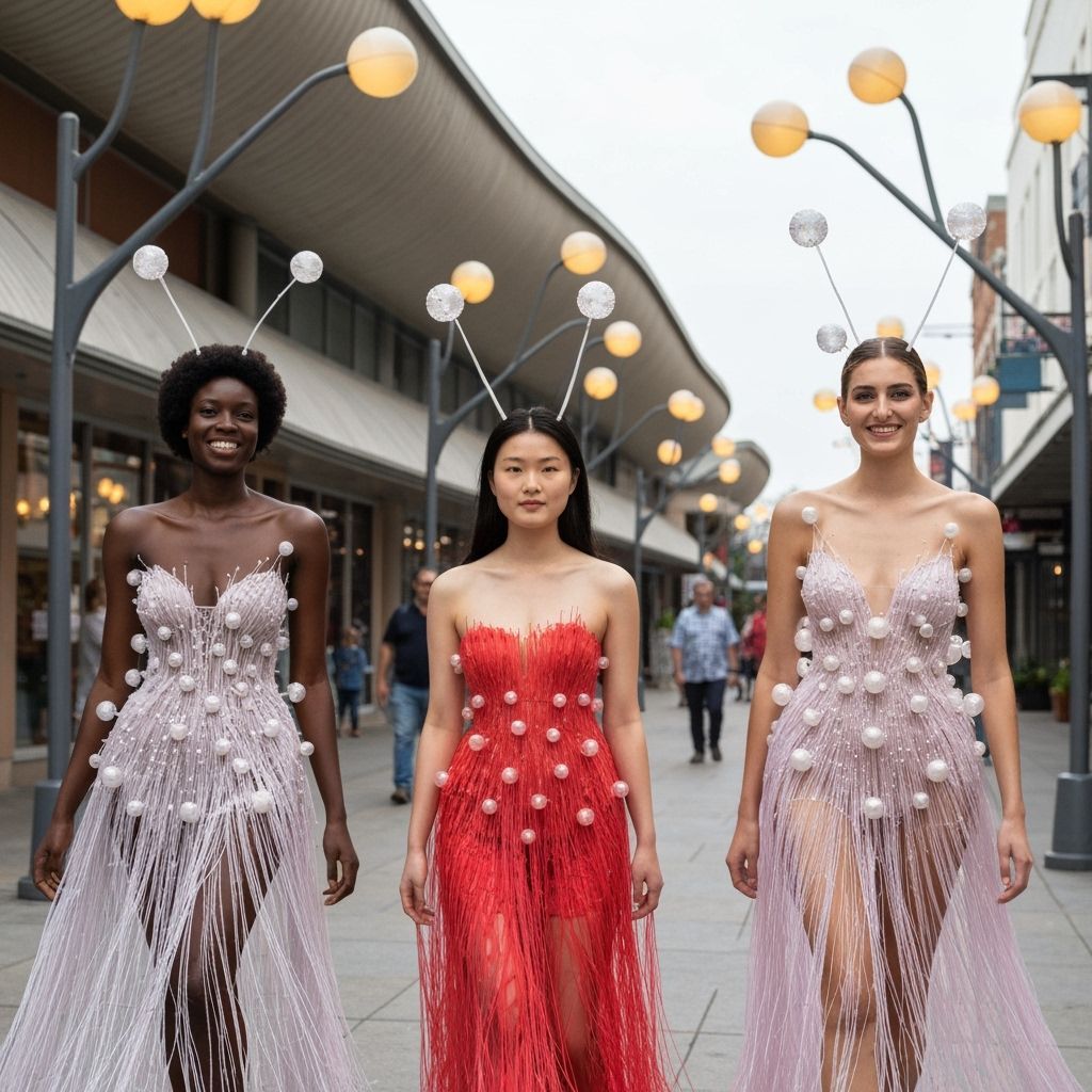 Diverse Women in Futuristic Filamental Dresses