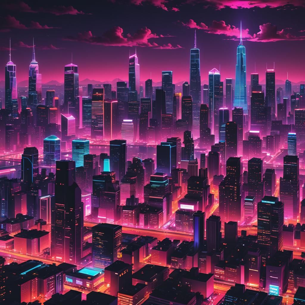 Synthwave Neon Cityscape: Epic Desktop Wallpaper