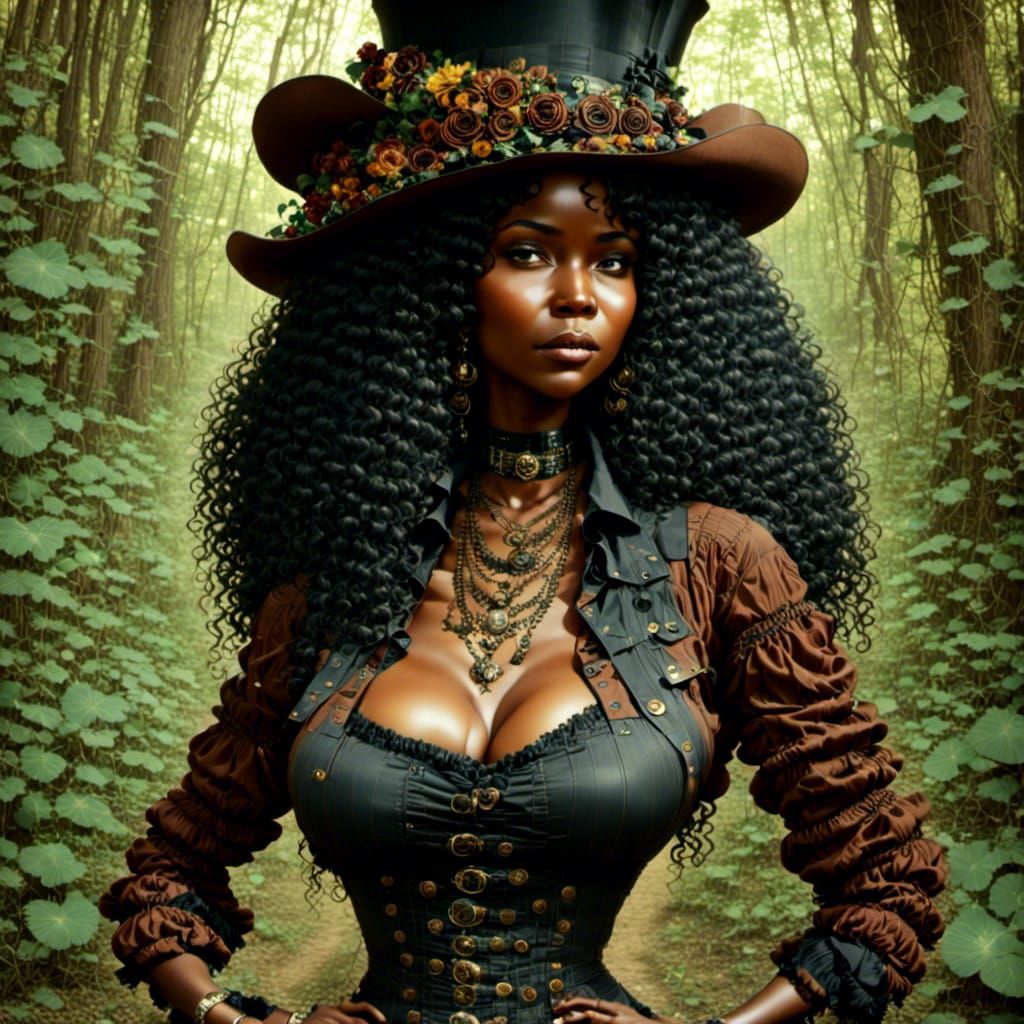 Afro-Pop Man and Panther in Surreal Steampunk