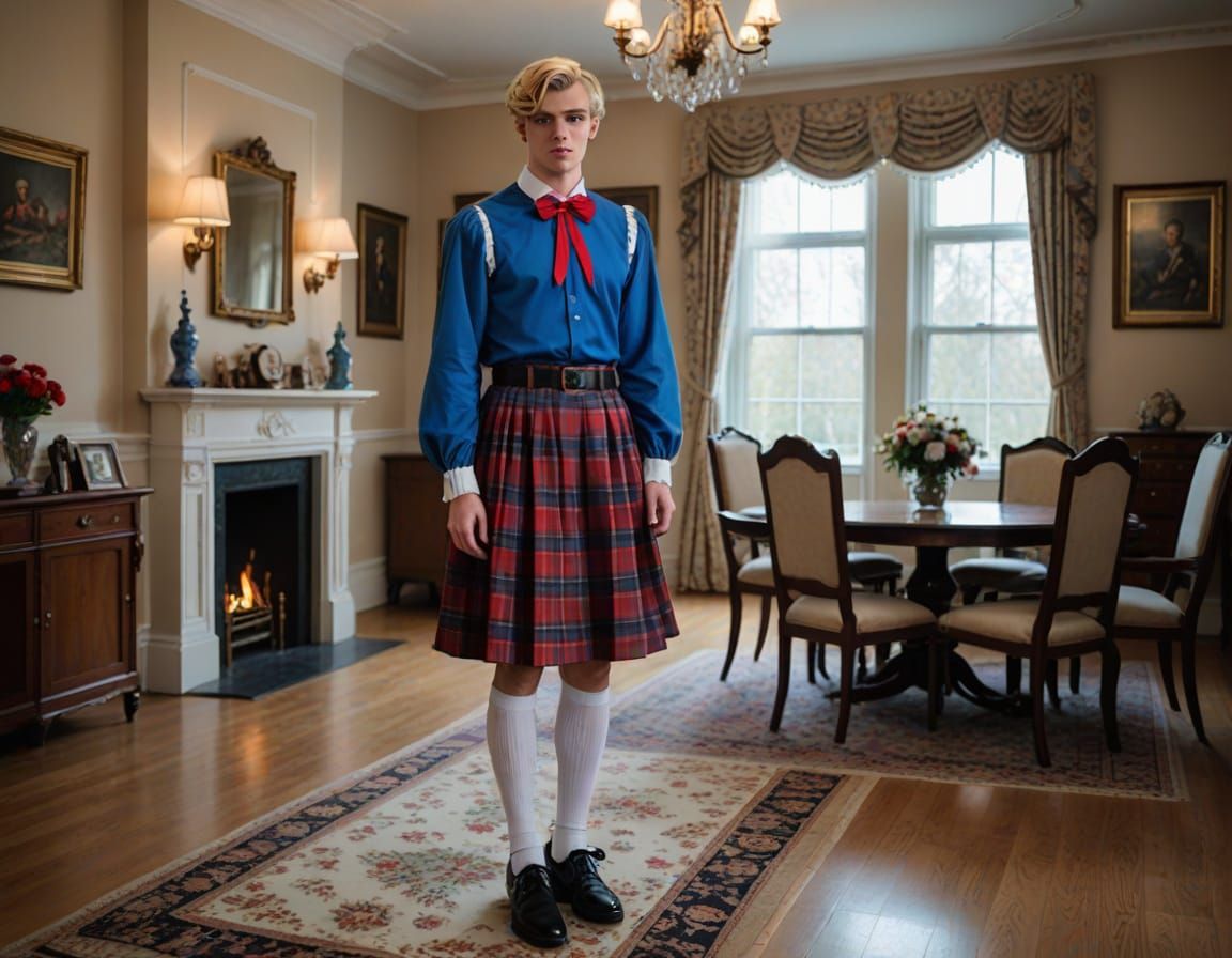 Elegant Crossdressing Youth in School Attire