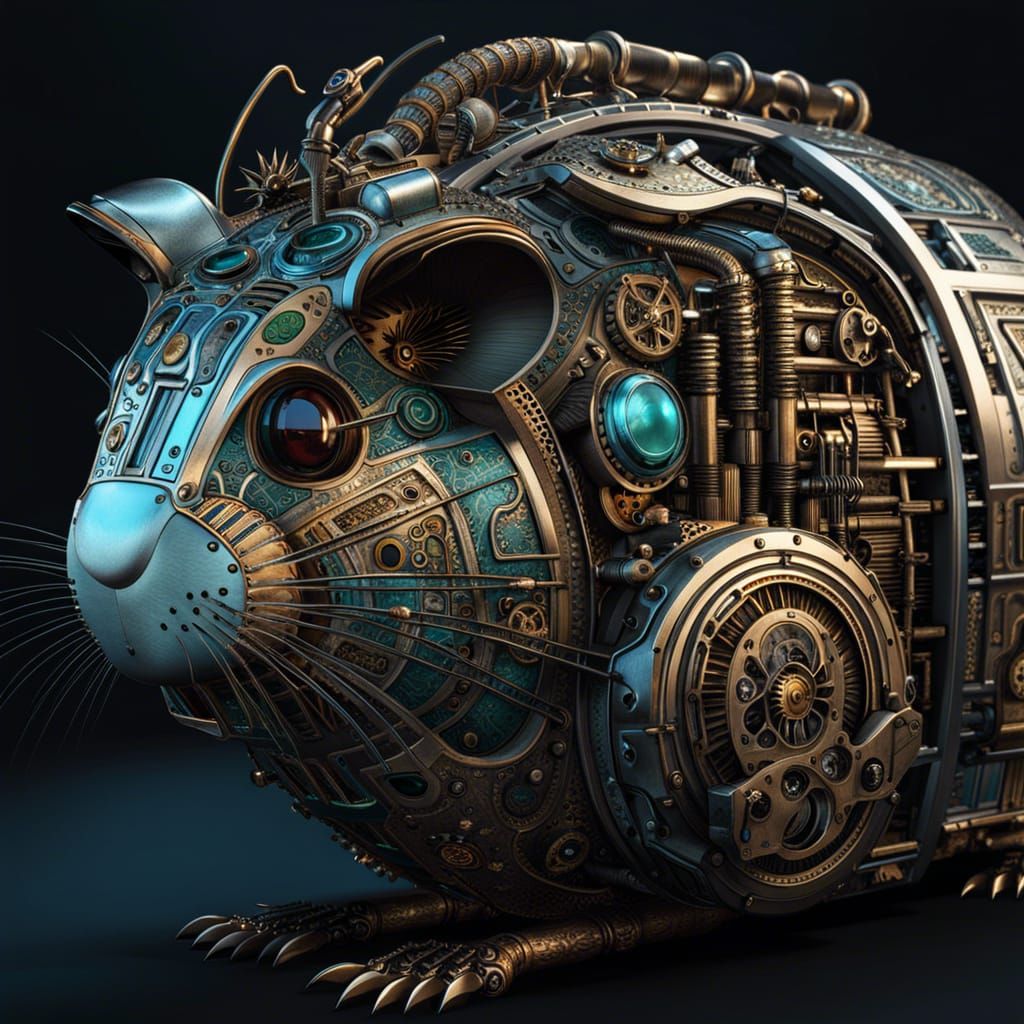Steampunk Robotic Guinea Pig Concept Art in 8k
