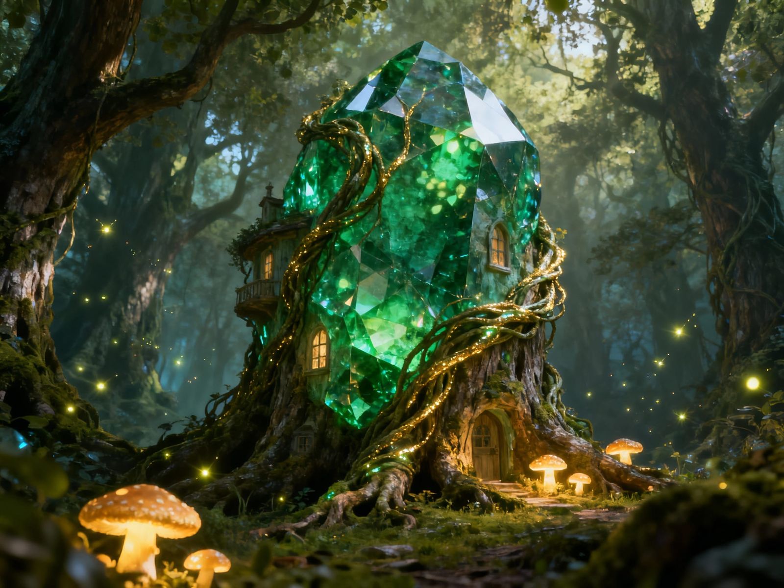 Emerald Treehouse in Enchanted Forest, Magical Realism