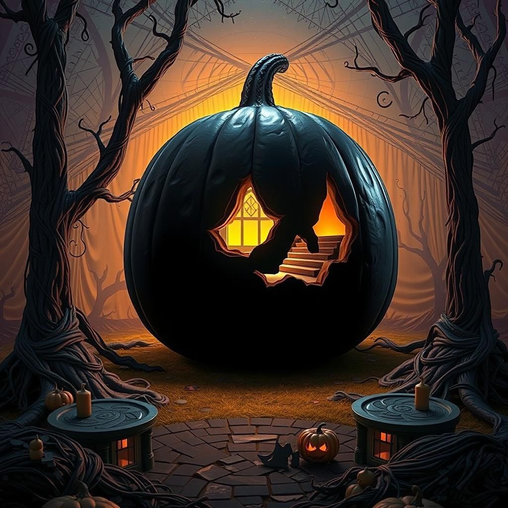 Gigantic Pumpkin Portal in Pixar Style