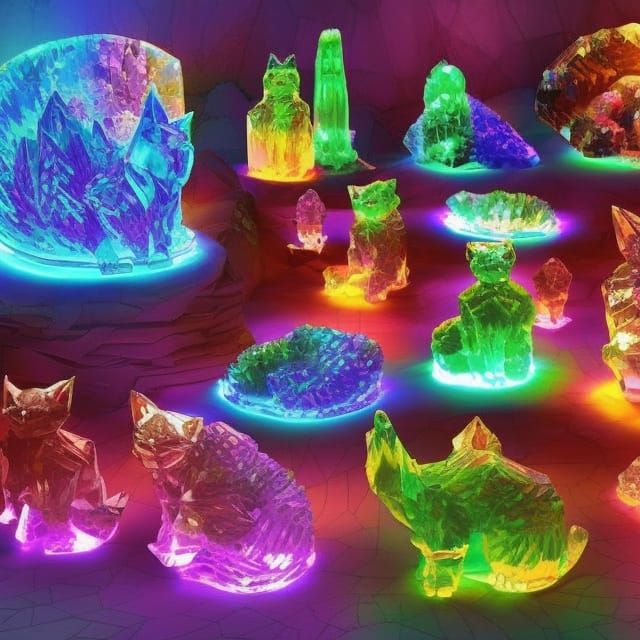 Hyperdetailed Crystal Shop with Crystal Cat Statues