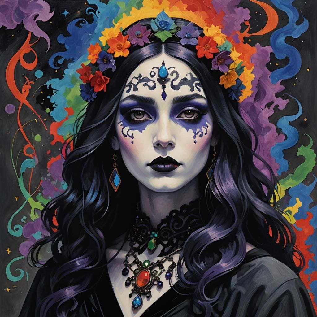 Ethereal Goth Priestess in Brushed Charcoal Style