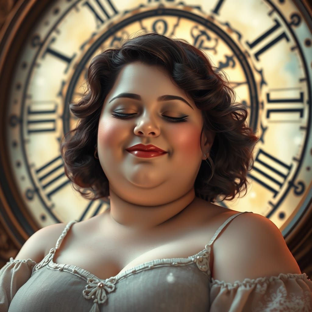 Serene Chubby Woman in Dreamy Watercolor Portrait