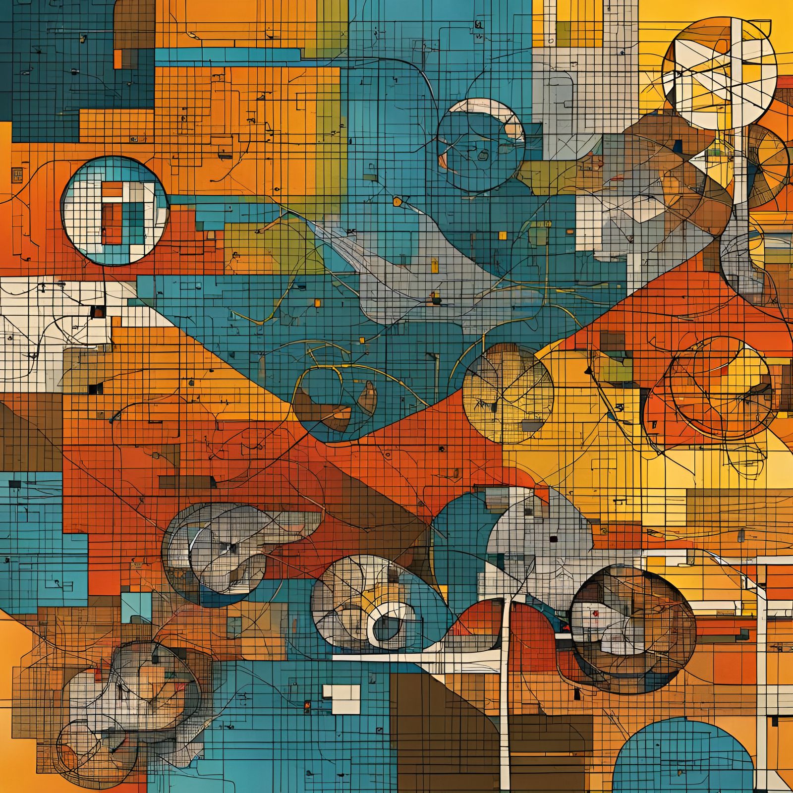 Abstract Mathematics Art in Complementary Colors