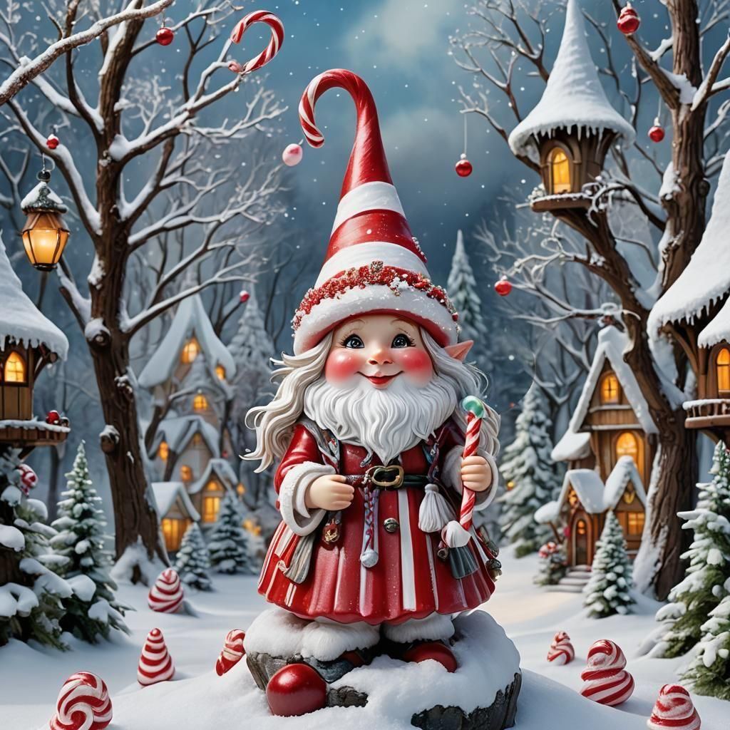Festive Female Gnome with Candy Cane