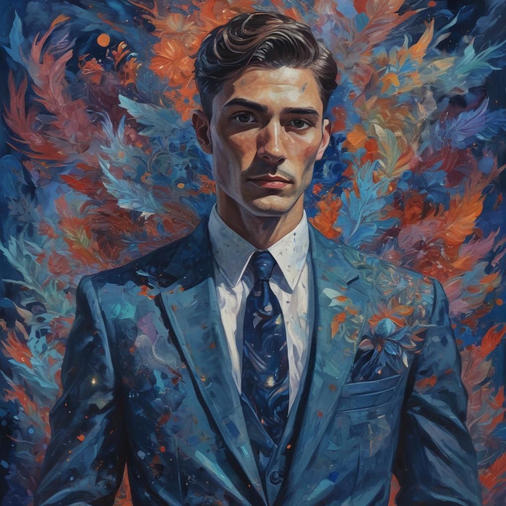 Cosmic Spirits Surround Fauvist Male Portrait