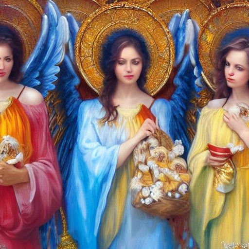 Angelic Women in Gold and Light Blue