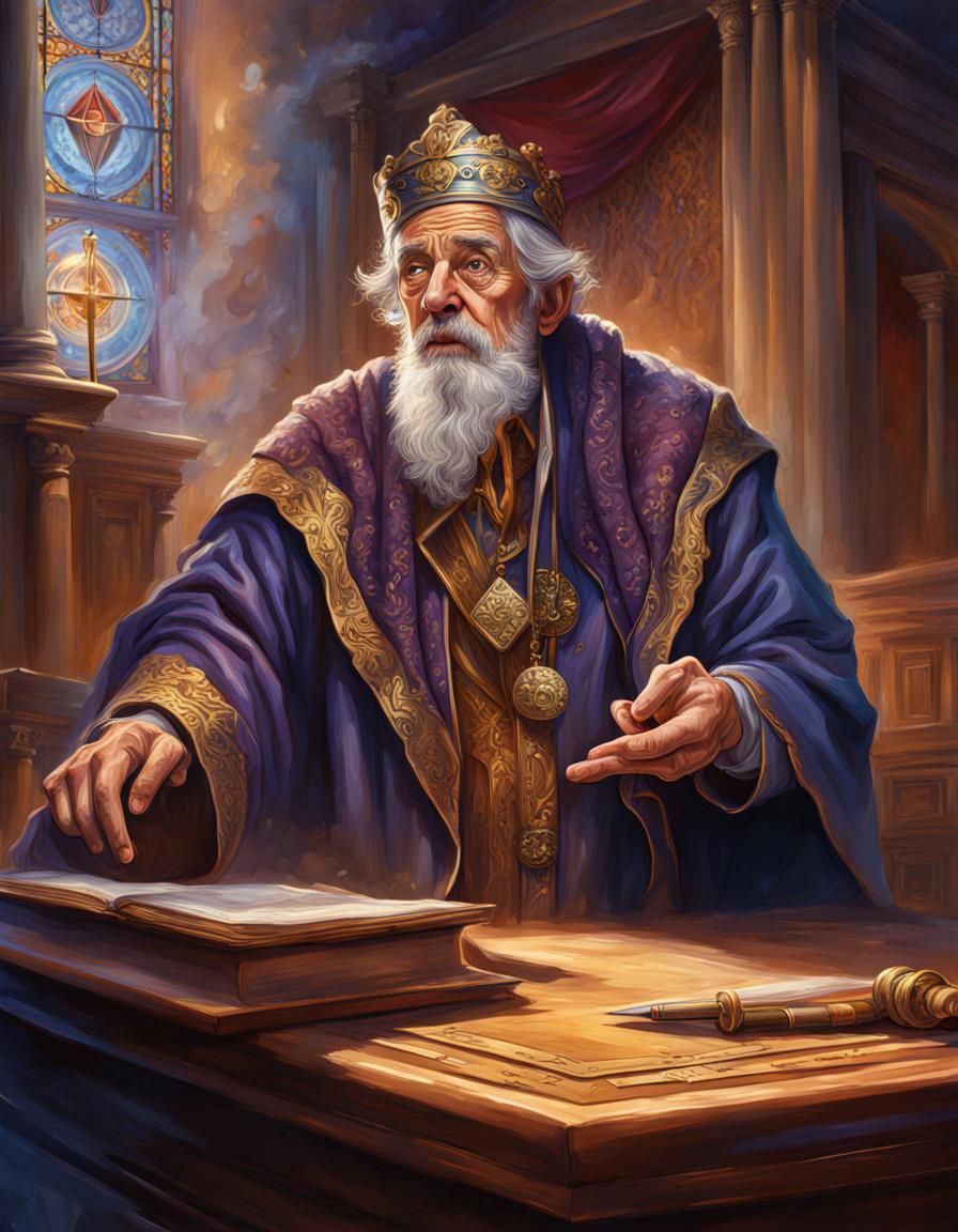 Merlin the Magician in King's Courtroom: Hyperrealistic Illu...