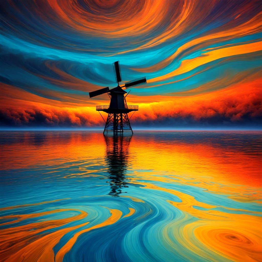 Ethereal Windmill Abstract with Vibrant Colors