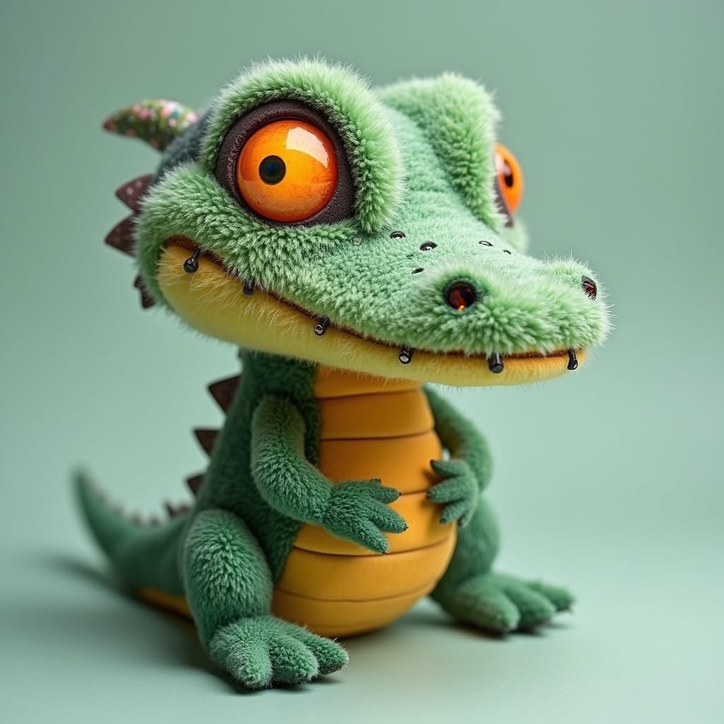 Cute Cybernetic Alligator Plush Toy in Pastel Hues