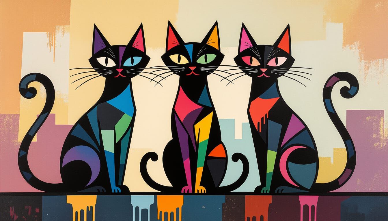 Art Deco Siamese Cats in Graffiti Style