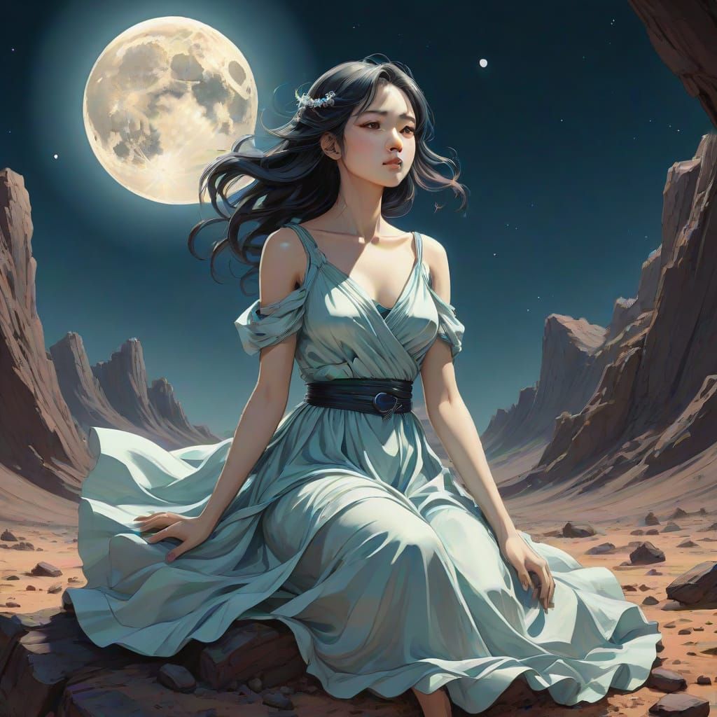 Ethereal Goddess of the Moon in Vibrant Manga Style