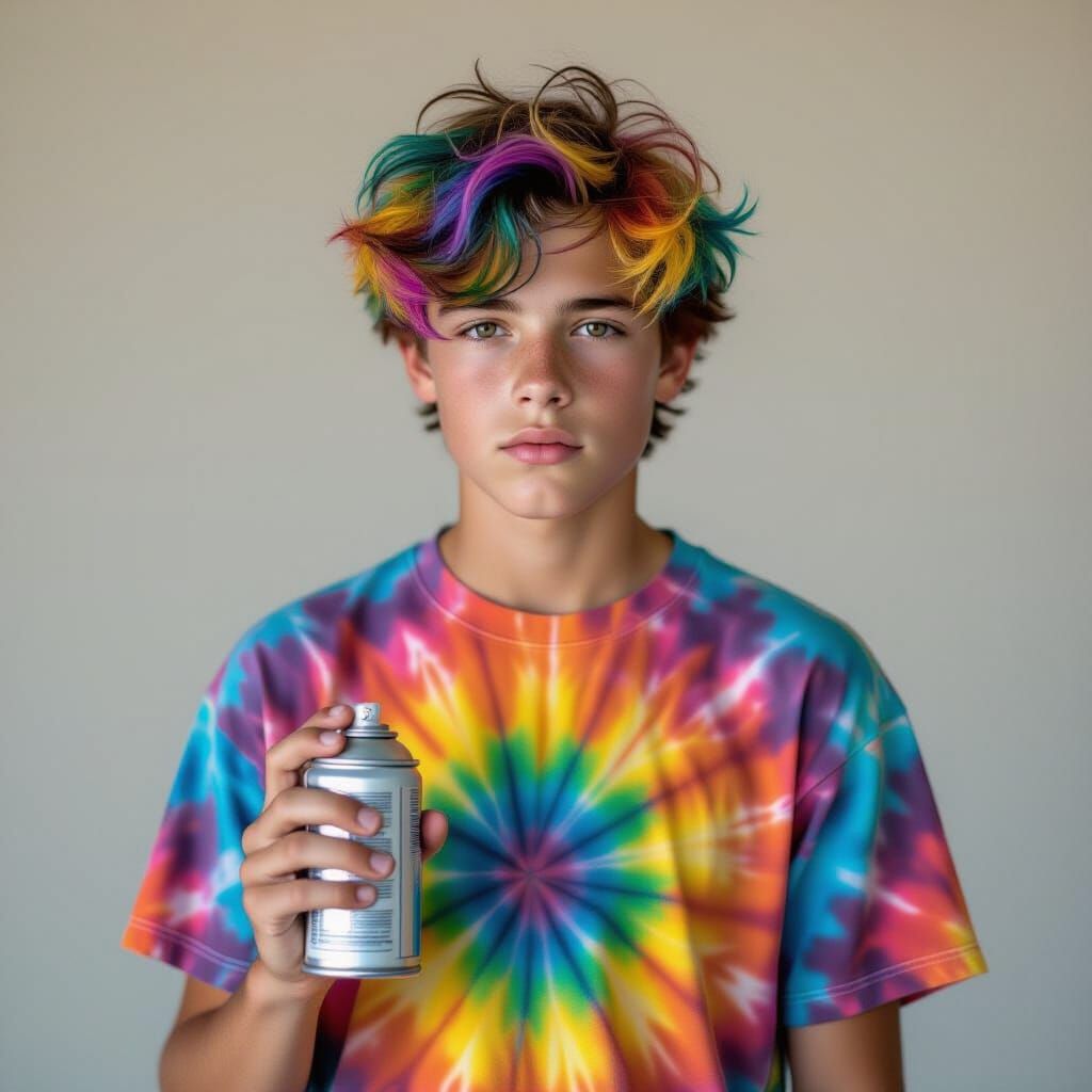 Realistic Teenager with Colorful Hair and Spray Can