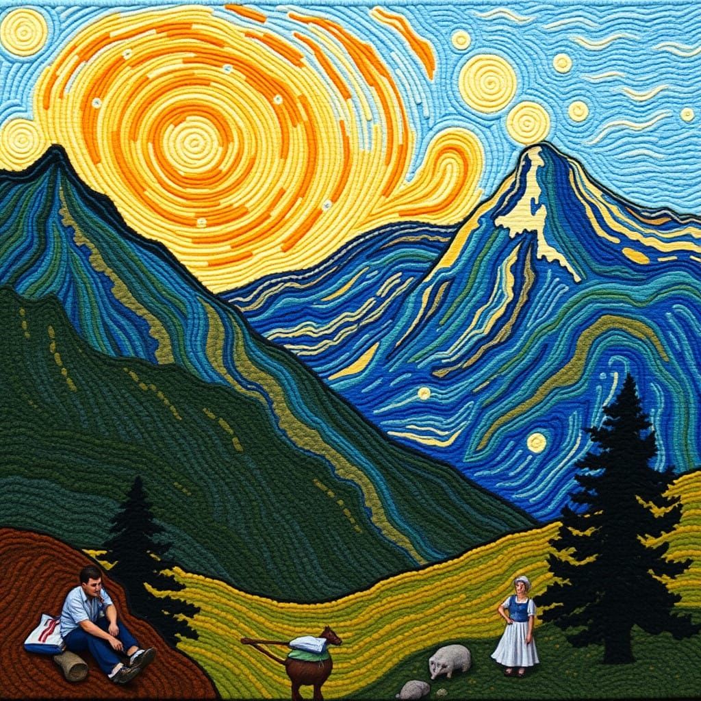 Dreamlike Surrealist Tapestry of Mountains and Sea