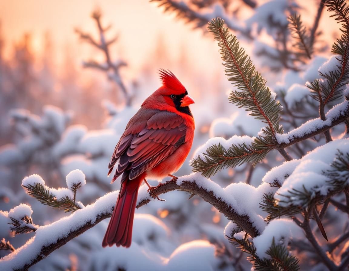 Cardinal in Winter Landscape: Cinematic Composition