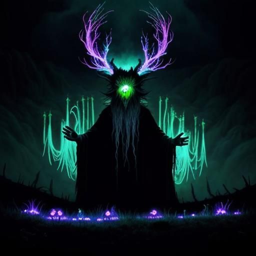 Druid Summons Old Ones: Neon Horror Painting