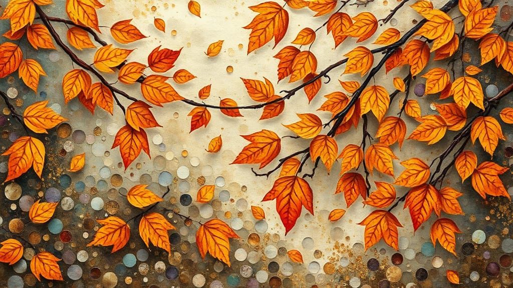 Whimsical Autumn Scene in Mokuhanga Style