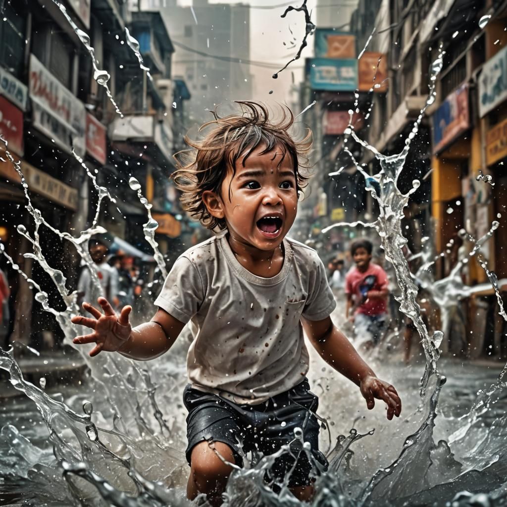 Innocence Overwhelmed: A Hyperrealistic Splash Composition