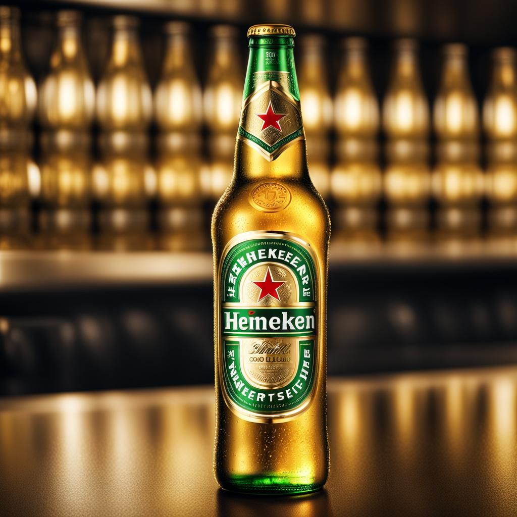 Golden Heineken Pilsner: Hyperrealistic Vision
