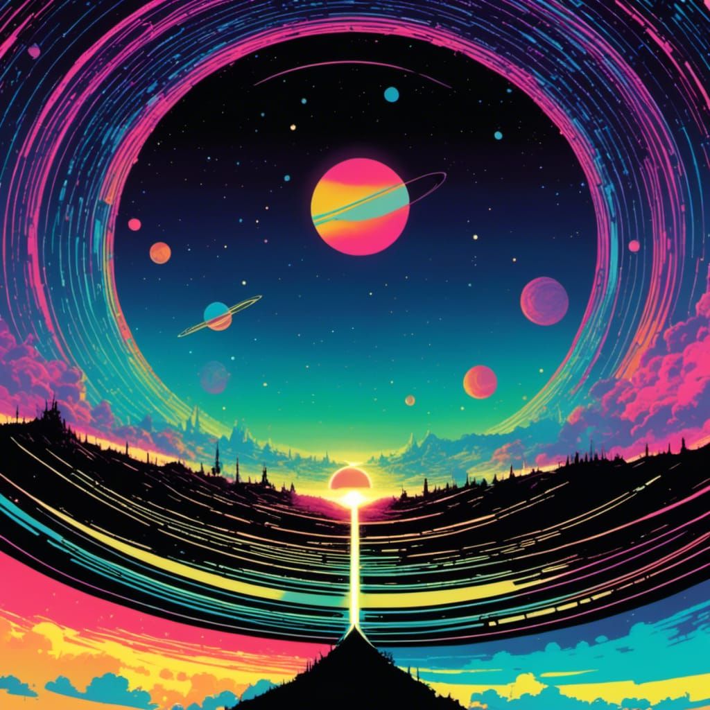 Psychedelic Saturn Trail in Neon Cyberpunk Style