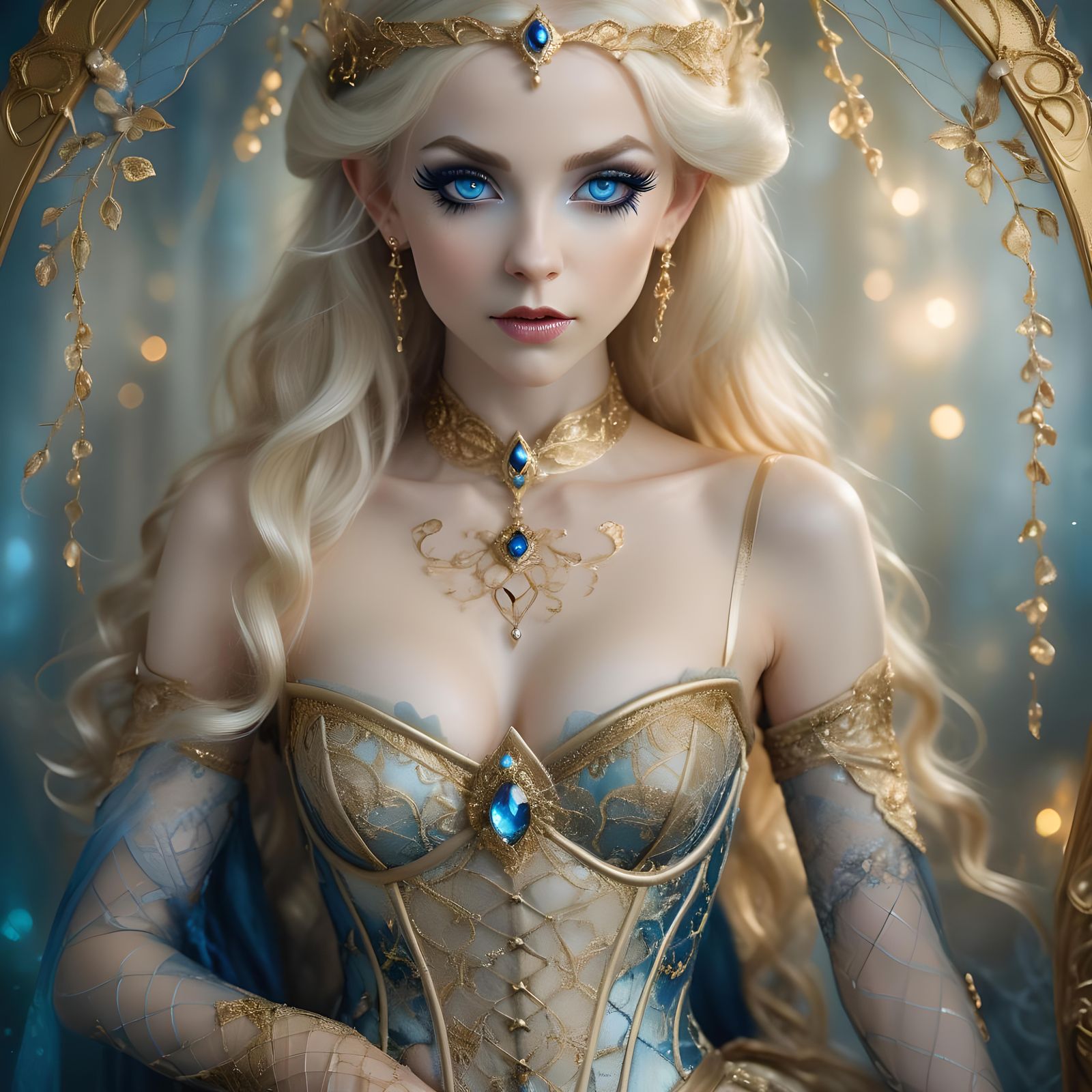 Elegant Elven Queen in Embroidered Dress