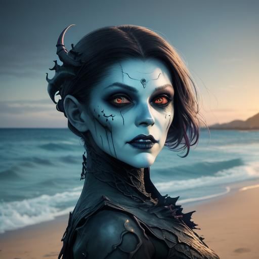 Frighteningly Gorgeous Ghoul on a Colorful Beach