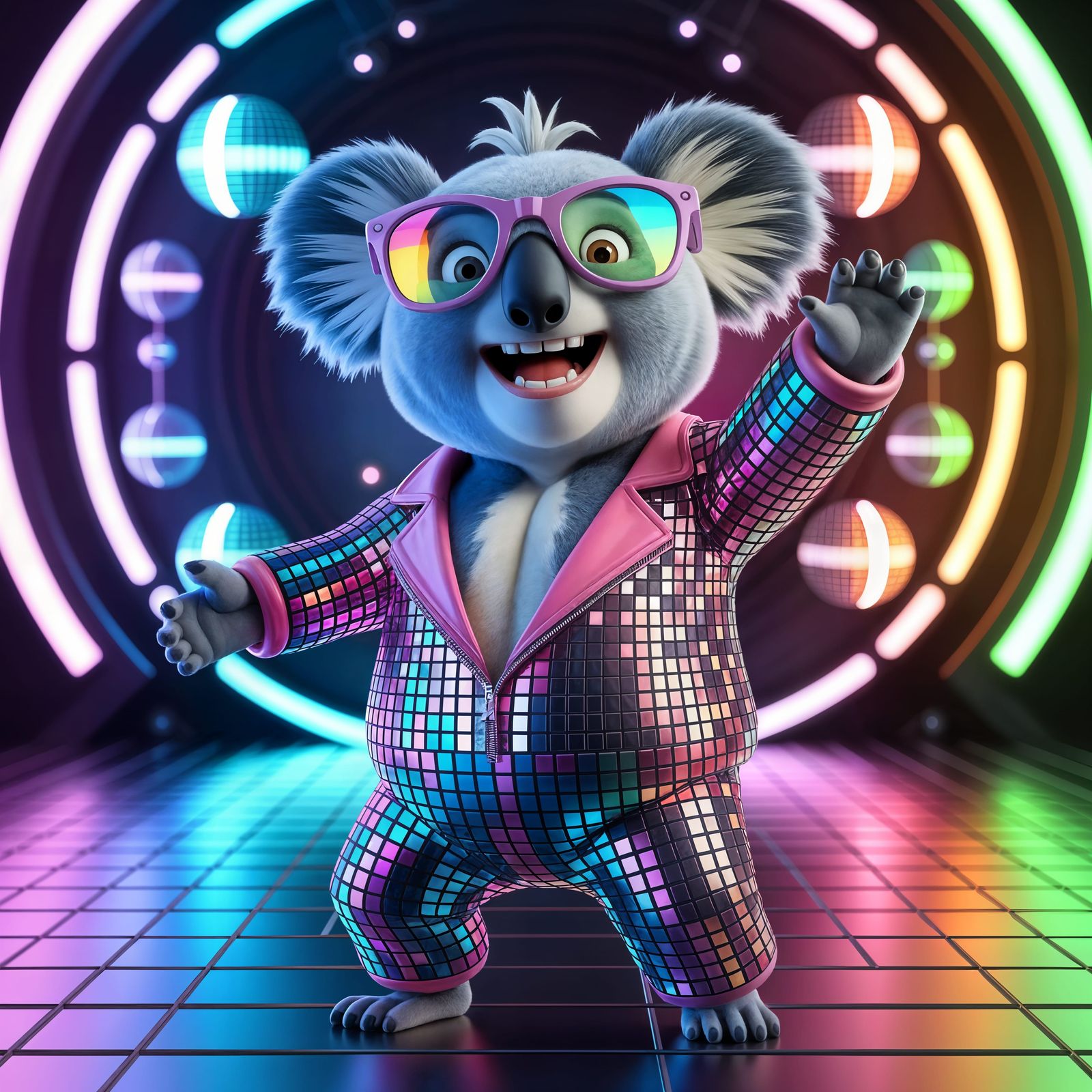 Vibrant Disco Koala Dances with Joy