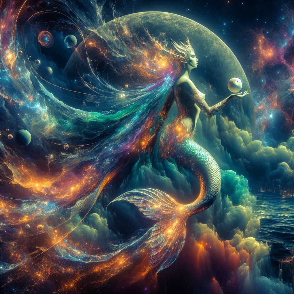 Phoenician God Merman Ruling the Cosmos: Digital Matte Paint...