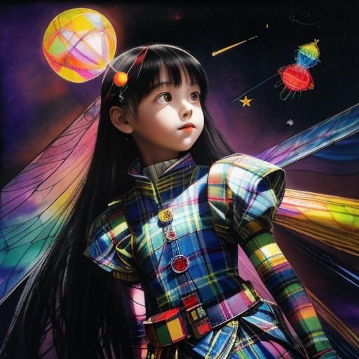 Tartan background ,Kid's drawing ,surreal child's drawing , ...