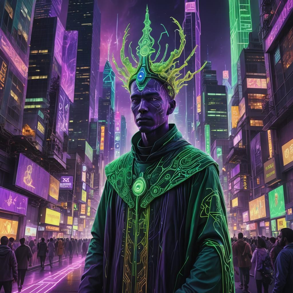 Augmented Humans Worship Virtual Deity in Cyberpunk Metropol...