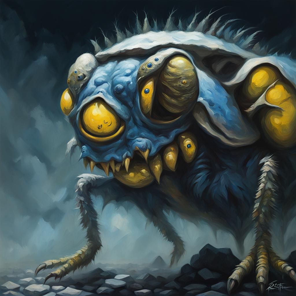 Sinister Devil Monster Oil Painting with Insect Features